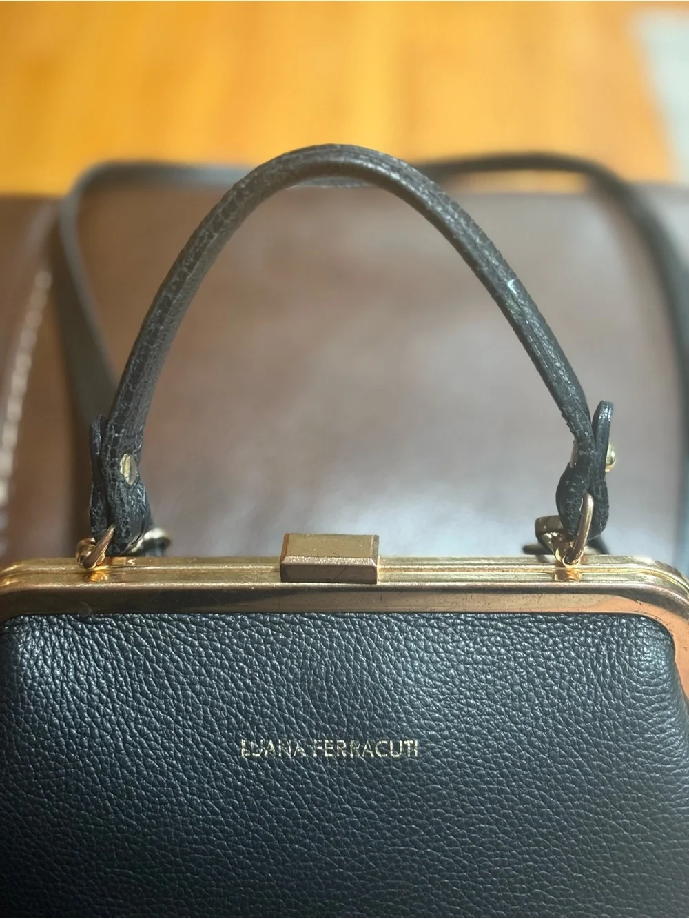 Luana Ferracuti Made in Italy Black Leather Doctor Bag/Gold Frame Satchel